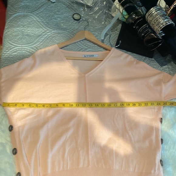 AQE Fashion v neck lightweight peach sweater with button detail - Picture 4 of 5